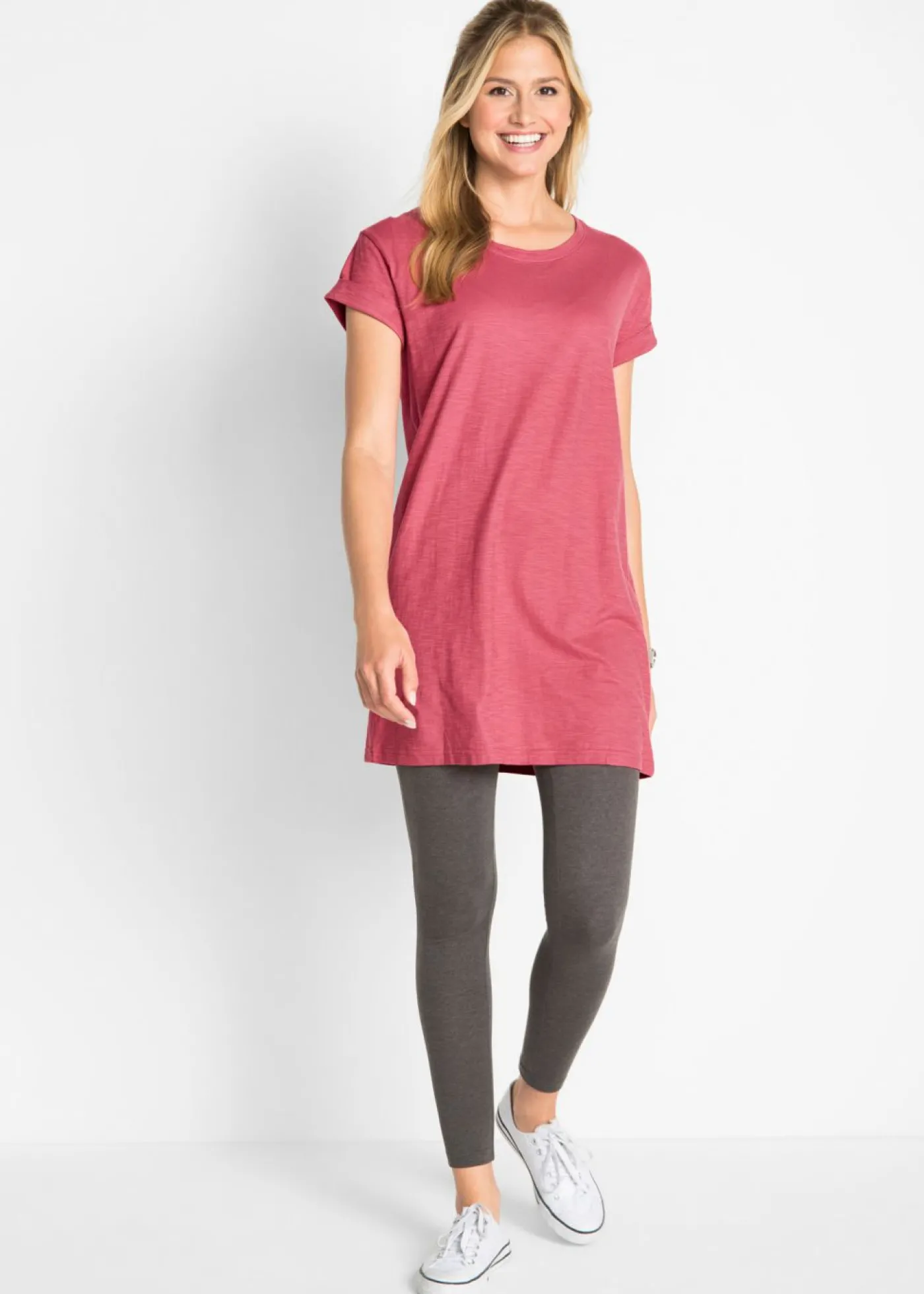bonprix bonprix Camiseta larga de algodón puro Frambuesa ahumado