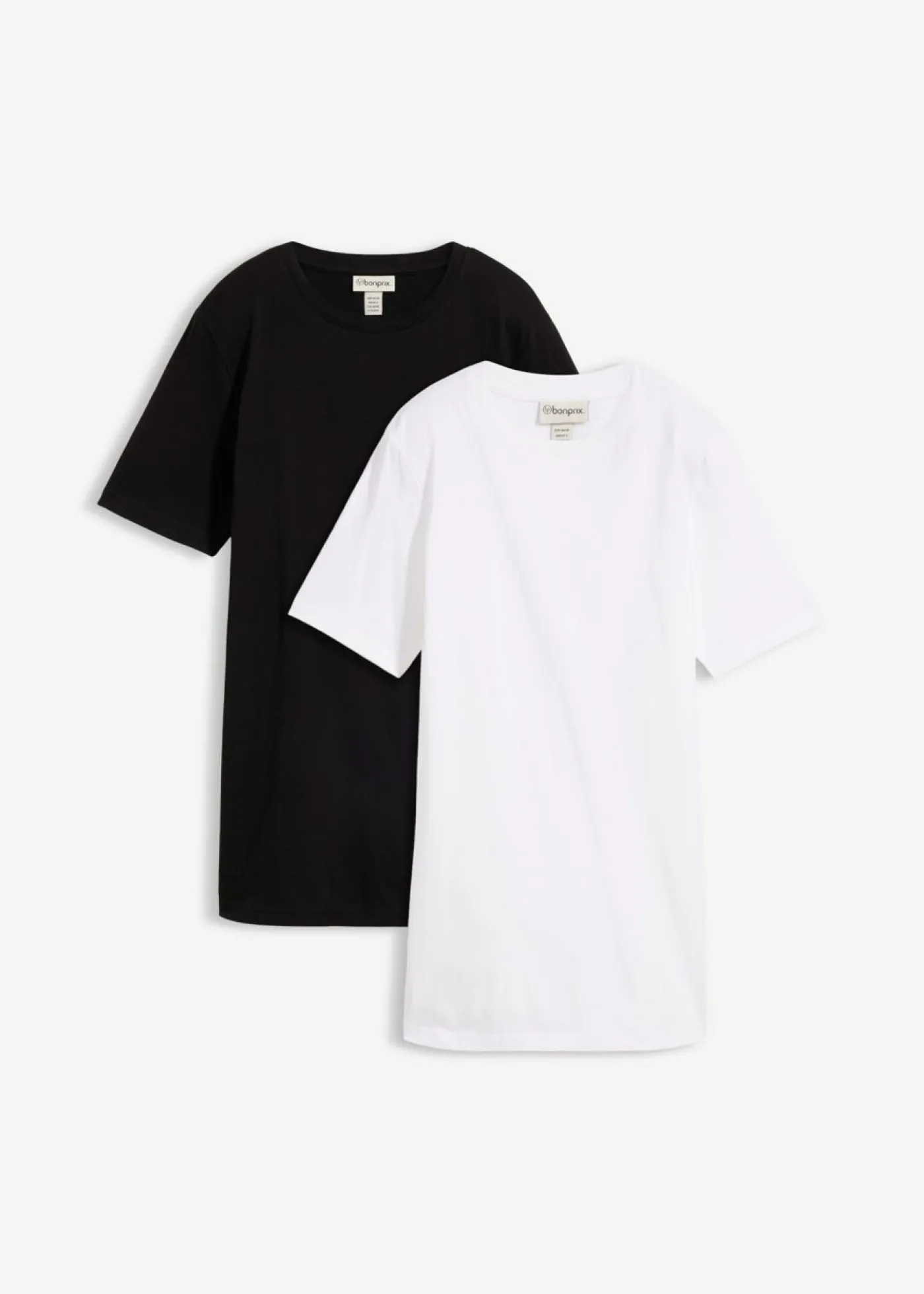 bonprix bonprix Camiseta larga de algodón orgánico puro (2 unidades) Negro-blanco Sale