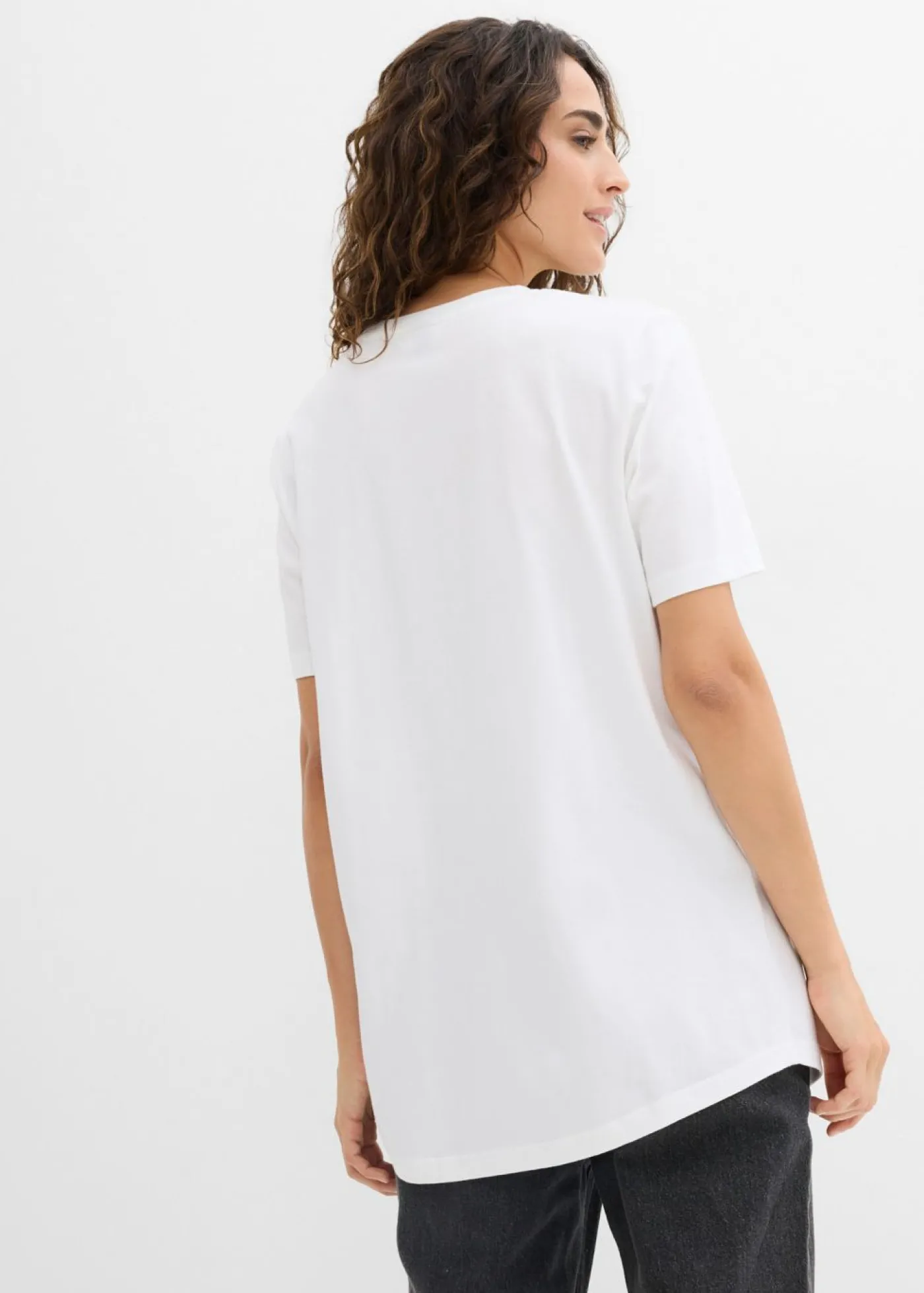 bonprix bonprix Camiseta larga de algodón orgánico puro (2 unidades) Negro-blanco Sale