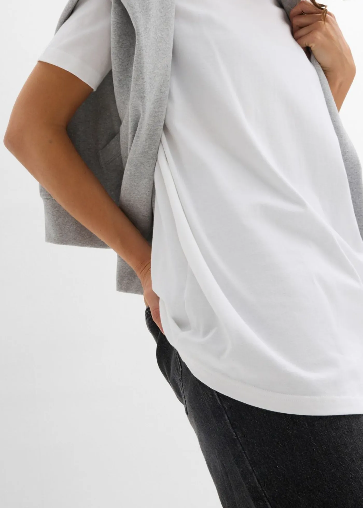 bonprix bonprix Camiseta larga de algodón orgánico puro (2 unidades) Negro-blanco Sale