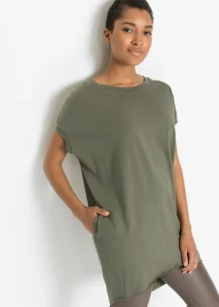 bonprix bonprix Camiseta larga de algodón puro Verde oliva Clearance