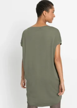 bonprix bonprix Camiseta larga de algodón puro Verde oliva Clearance
