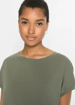 bonprix bonprix Camiseta larga de algodón puro Verde oliva Clearance