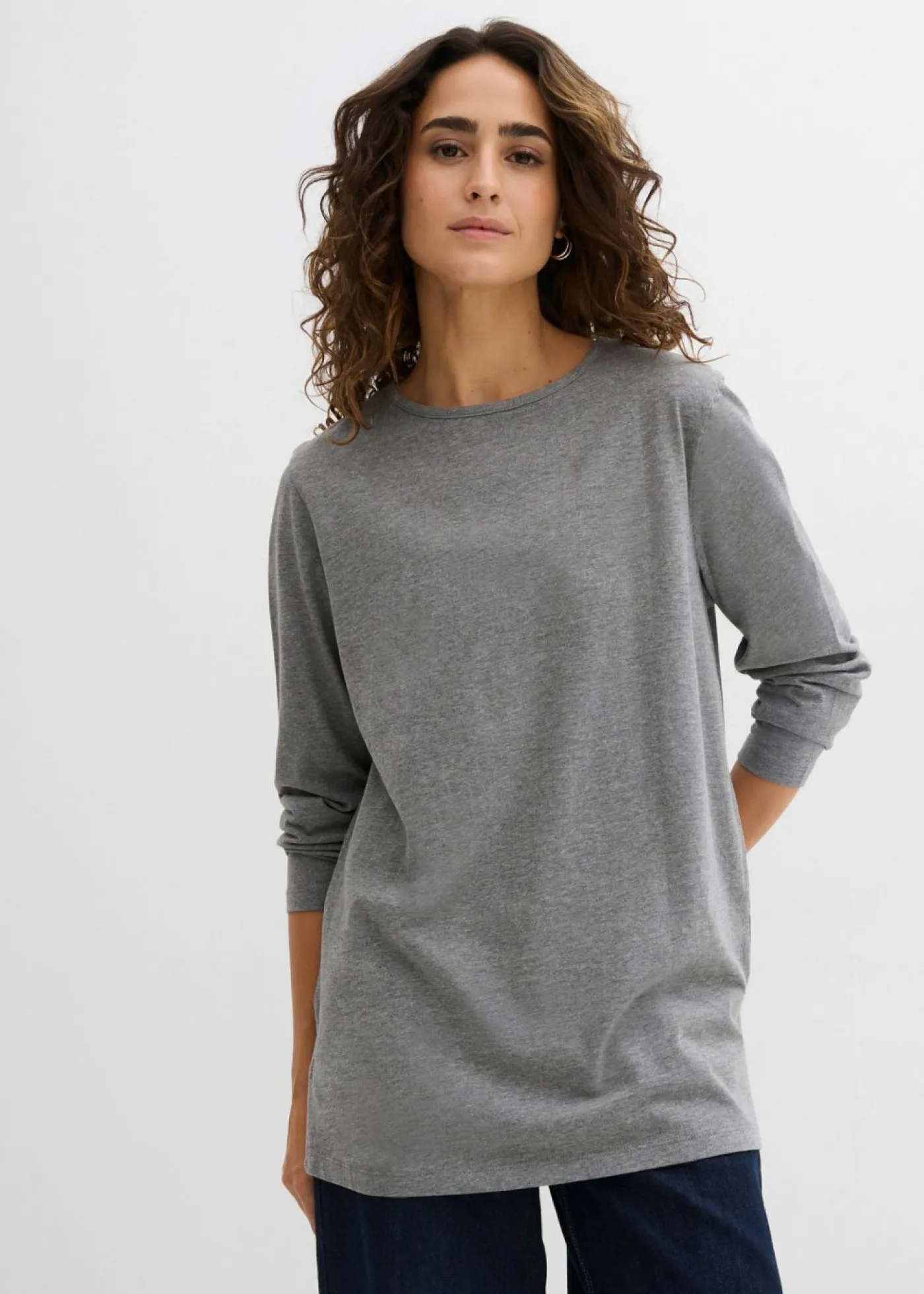 bonprix bonprix Camiseta larga de algodón orgánico puro Gris jaspeado Discount