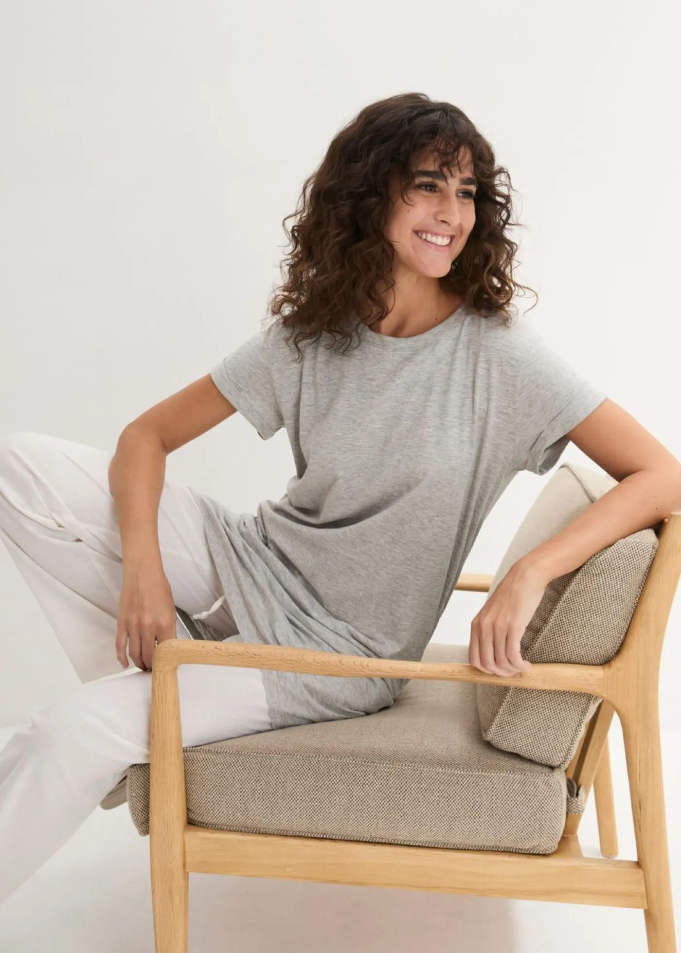 bonprix bonprix Camiseta larga de algodón puro Gris claro jaspeado Sale