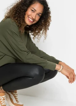 bonprix bonprix Camiseta larga de mezcla de viscosa Verde oliva oscuro-negro Sale
