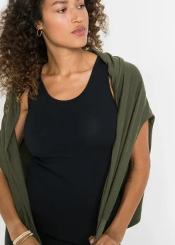 bonprix bonprix Camiseta larga de mezcla de viscosa Verde oliva oscuro-negro Sale