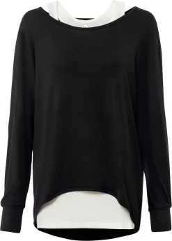 bonprix bonprix Camiseta larga de mezcla de viscosa Negro-blanco lana Online