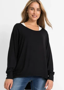 bonprix bonprix Camiseta larga de mezcla de viscosa Negro-blanco lana Online