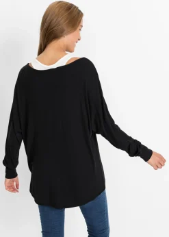 bonprix bonprix Camiseta larga de mezcla de viscosa Negro-blanco lana Online