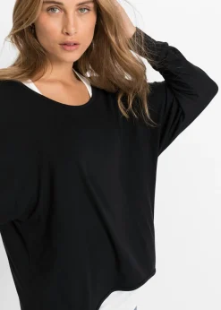 bonprix bonprix Camiseta larga de mezcla de viscosa Negro-blanco lana Online