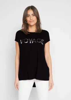 bonprix bonprix Camiseta larga de mezcla de viscosa Negro-plata estampado Best