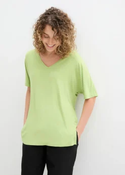 bonprix bonprix Camiseta larga de mezcla de viscosa sostenible Verde pera Outlet