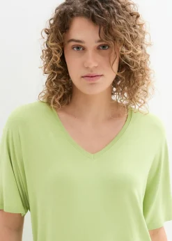 bonprix bonprix Camiseta larga de mezcla de viscosa sostenible Verde pera Outlet