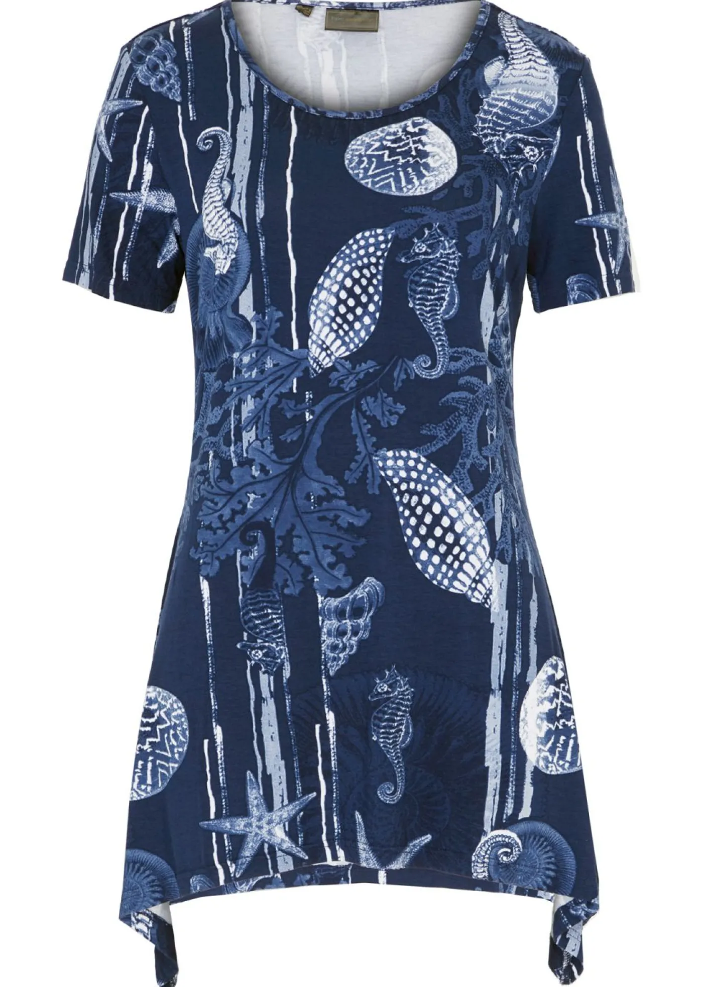 bonprix bonprix Camiseta larga de suave mezcla de viscosa Azul marino-blanco