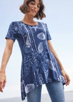 bonprix bonprix Camiseta larga de suave mezcla de viscosa Azul marino-blanco