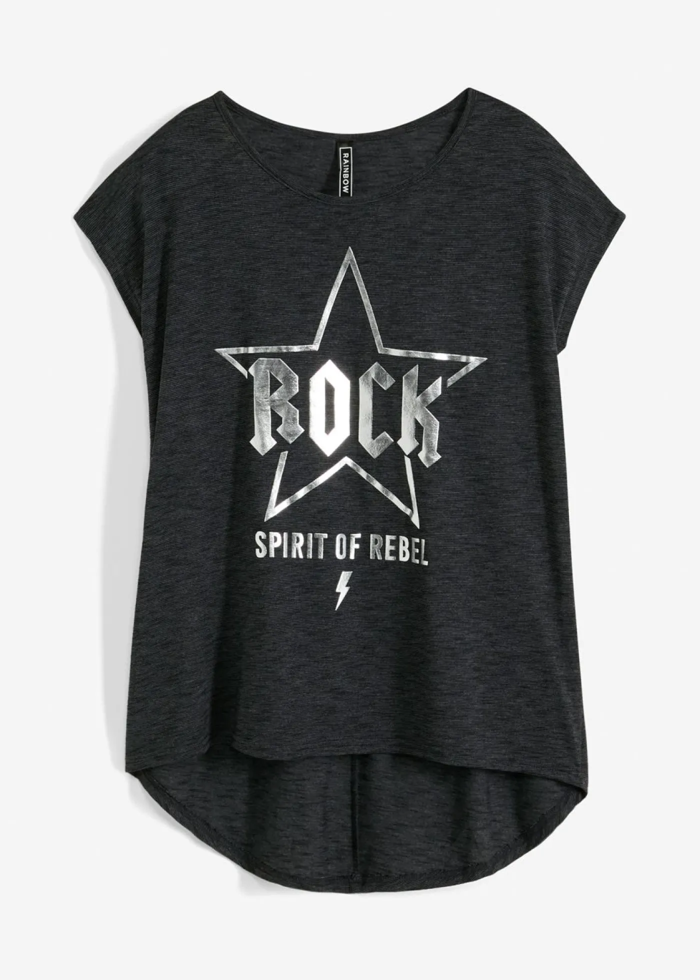 bonprix bonprix Camiseta larga de suave mezcla de viscosa Negro estampado Outlet