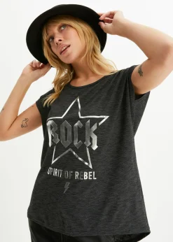 bonprix bonprix Camiseta larga de suave mezcla de viscosa Negro estampado Outlet