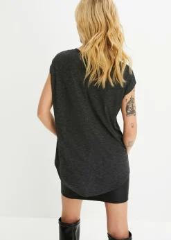 bonprix bonprix Camiseta larga de suave mezcla de viscosa Negro estampado Outlet