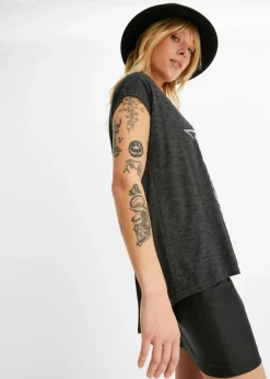 bonprix bonprix Camiseta larga de suave mezcla de viscosa Negro estampado Outlet