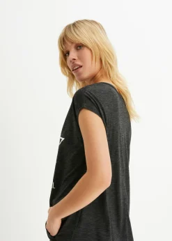 bonprix bonprix Camiseta larga de suave mezcla de viscosa Negro estampado Outlet
