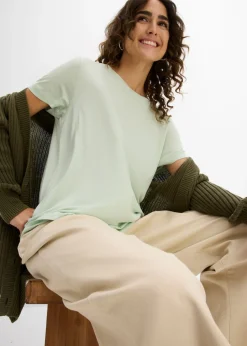bonprix bonprix Camiseta larga de viscosa suave Verde pastel Outlet