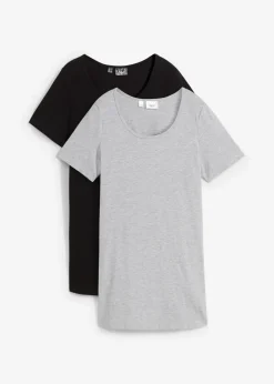 bonprix bonprix Camiseta larga (2 unidades) Negro-gris claro jaspeado New