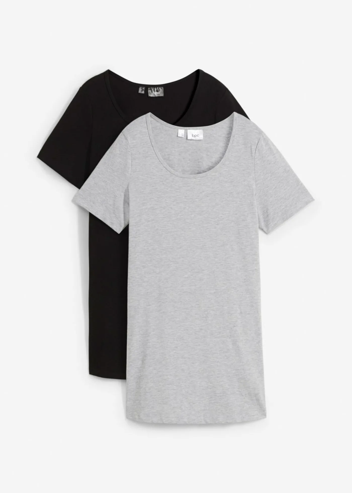 bonprix bonprix Camiseta larga (2 unidades) Negro-gris claro jaspeado New