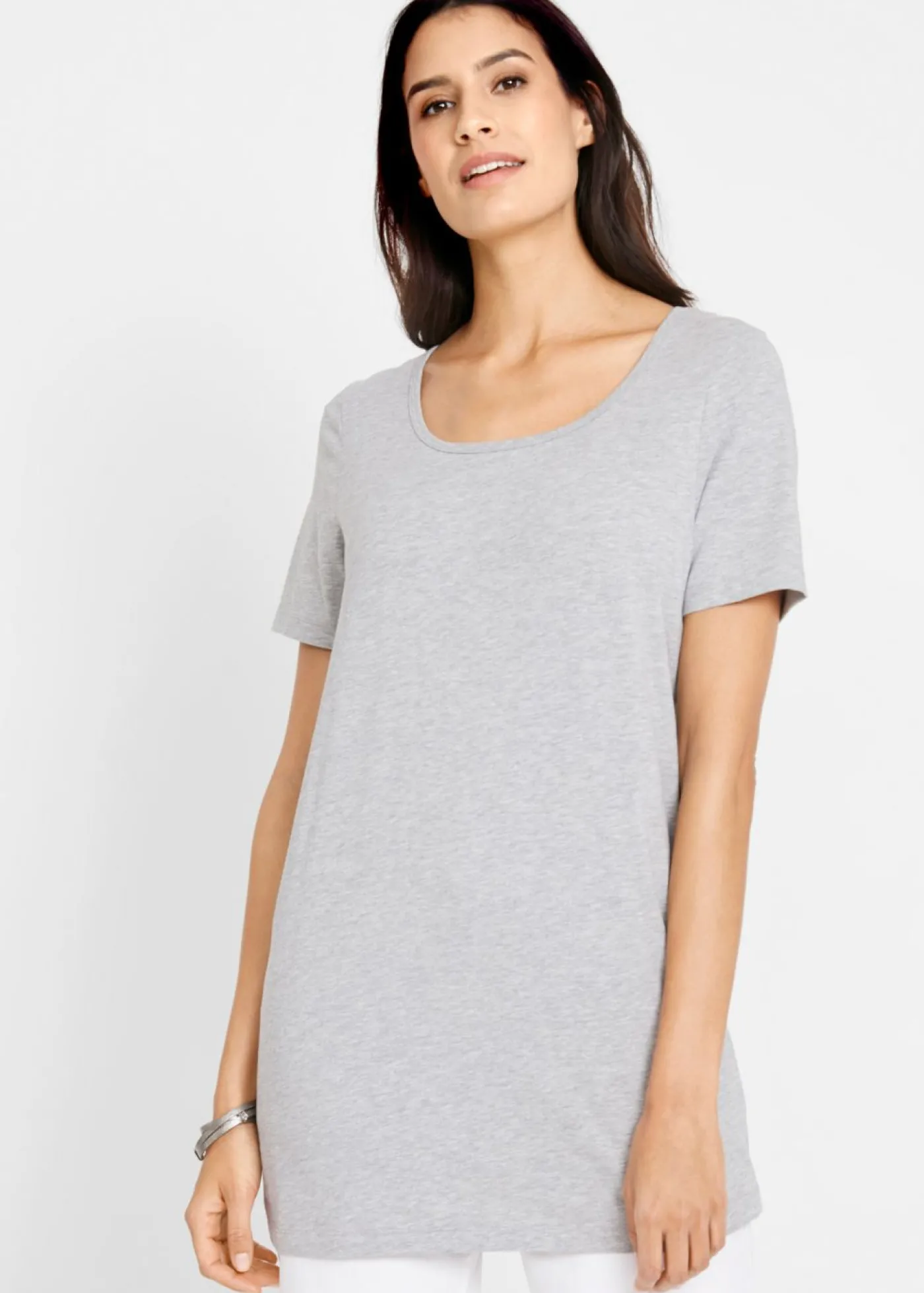 bonprix bonprix Camiseta larga (2 unidades) Negro-gris claro jaspeado New