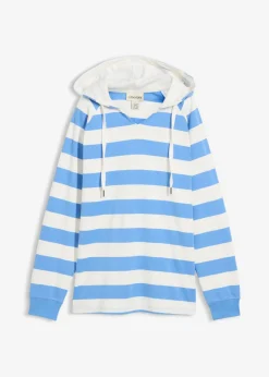 bonprix bonprix Camiseta ligera de algodón puro con capucha azul provenzal-blanco lana con rayas Clearance