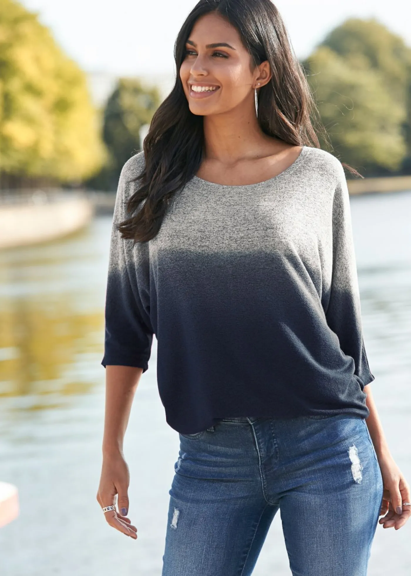 bonprix bonprix Camiseta oversize con transición de colores gris/negro moteado