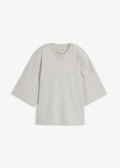 bonprix bonprix Camiseta oversize, corta, de algodón orgánico puro y pesado Gris claro jaspeado Discount