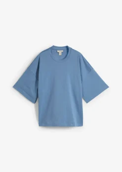 bonprix bonprix Camiseta oversize, corta, de algodón orgánico puro y pesado Azul ola