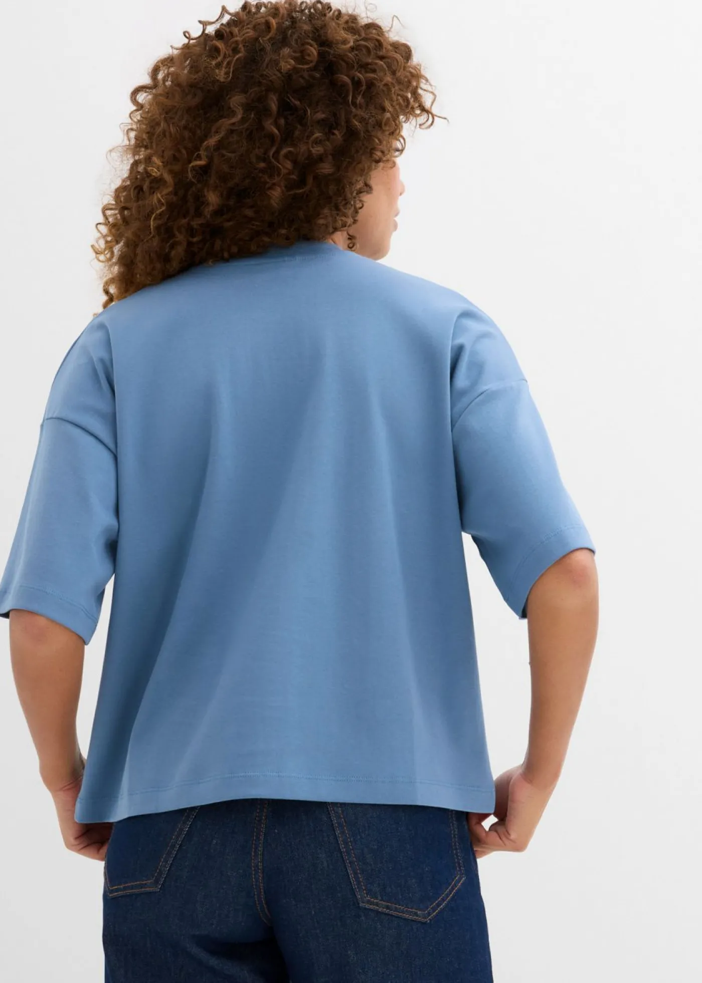 bonprix bonprix Camiseta oversize, corta, de algodón orgánico puro y pesado Azul ola