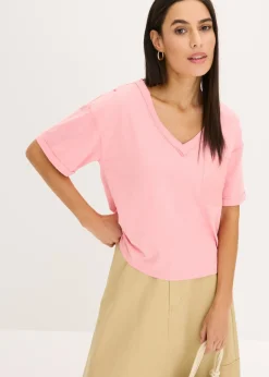 bonprix bonprix Camiseta oversize de algodón puro rosa pálido Discount
