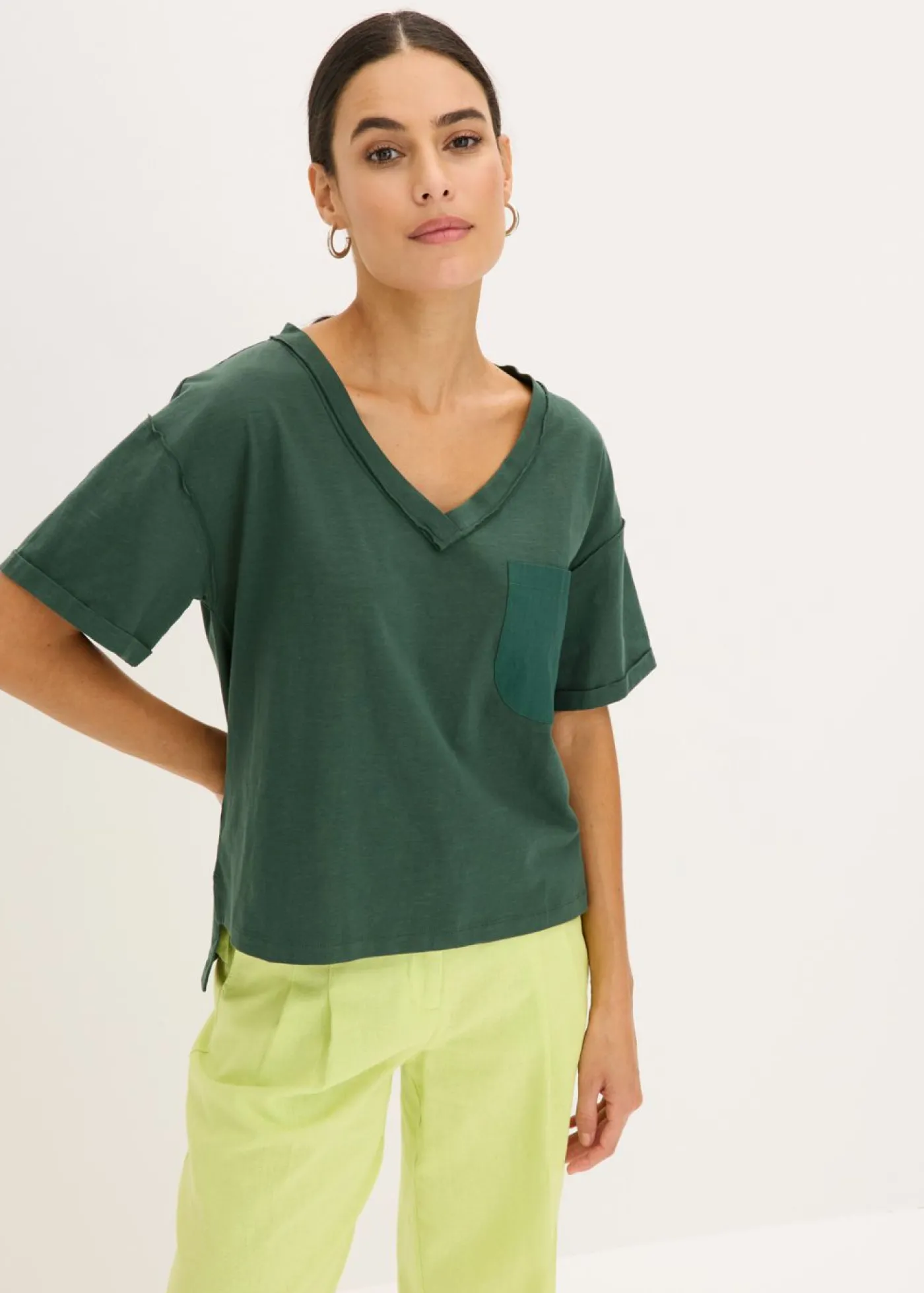 bonprix bonprix Camiseta oversize de algodón puro verde sombra Clearance