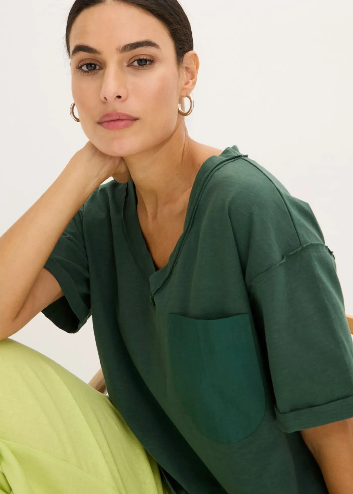 bonprix bonprix Camiseta oversize de algodón puro verde sombra Clearance
