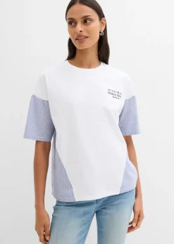 bonprix bonprix Camiseta oversize de mezcla de algodón blanco-azul marino Clearance