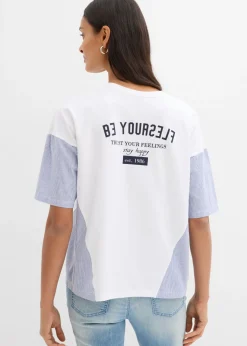 bonprix bonprix Camiseta oversize de mezcla de algodón blanco-azul marino Clearance