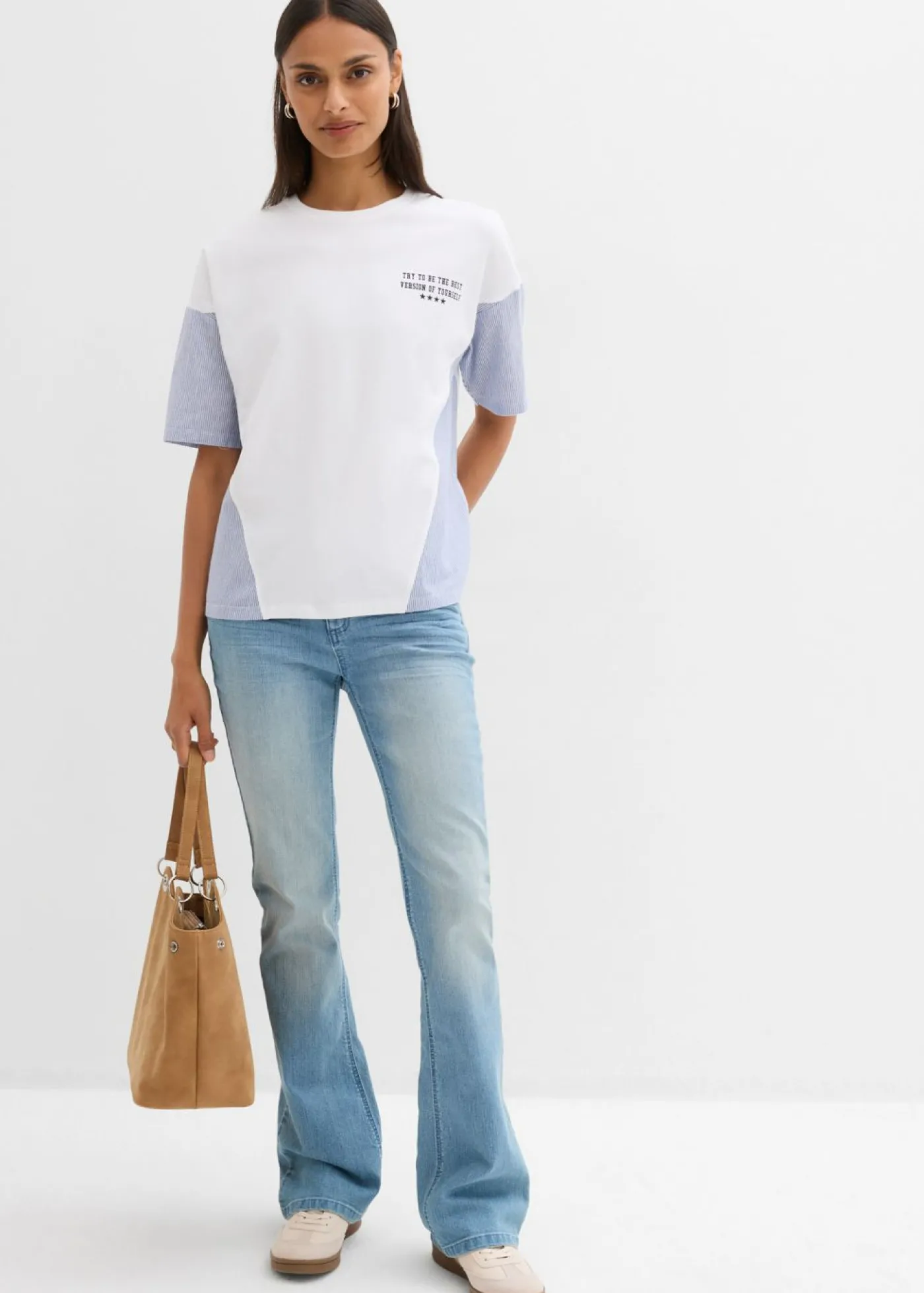 bonprix bonprix Camiseta oversize de mezcla de algodón blanco-azul marino Clearance