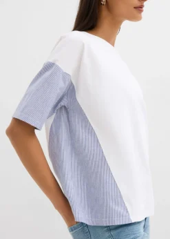 bonprix bonprix Camiseta oversize de mezcla de algodón blanco-azul marino Clearance