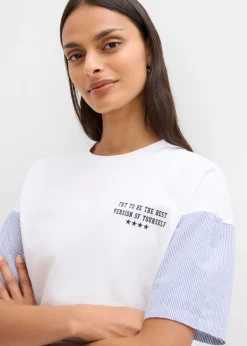 bonprix bonprix Camiseta oversize de mezcla de algodón blanco-azul marino Clearance