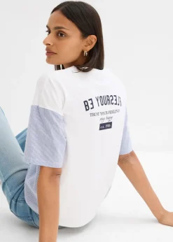 bonprix bonprix Camiseta oversize de mezcla de algodón blanco-azul marino Clearance