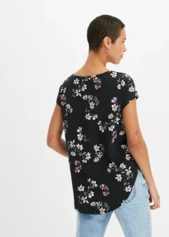 bonprix bonprix Camiseta oversize de mezcla de algodón Negro-rosa de flores Clearance
