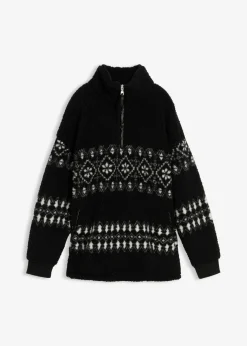 bonprix bonprix Camiseta polar Negro-blanco lana con patrón nórdico Outlet