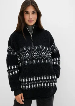 bonprix bonprix Camiseta polar Negro-blanco lana con patrón nórdico Outlet