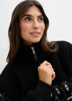 bonprix bonprix Camiseta polar Negro-blanco lana con patrón nórdico Outlet