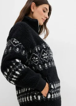bonprix bonprix Camiseta polar Negro-blanco lana con patrón nórdico Outlet