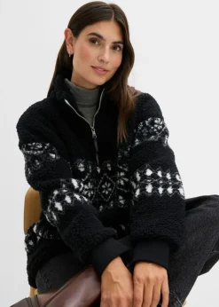 bonprix bonprix Camiseta polar Negro-blanco lana con patrón nórdico Outlet
