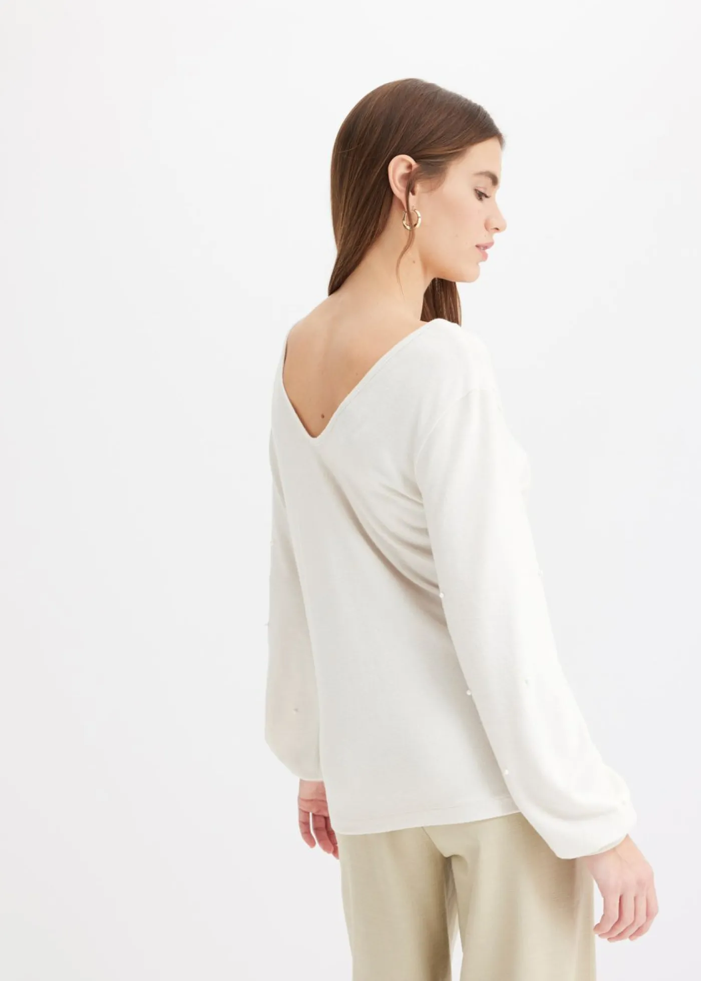 bonprix bonprix Camiseta polar con perlas Crudo Hot